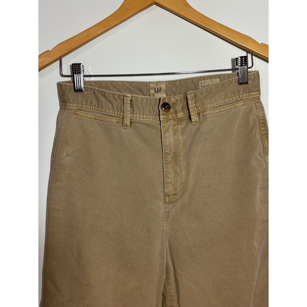 Gap Pants Womens 4 Tan High Rise Wide-Leg Crop Chino Khaki Stretch Cotton - Picture 2 of 12